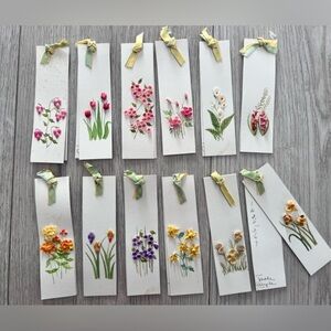 Vintage Handmade Bridge Tally Cards Paper Quilled Raised Flowers Embellishments